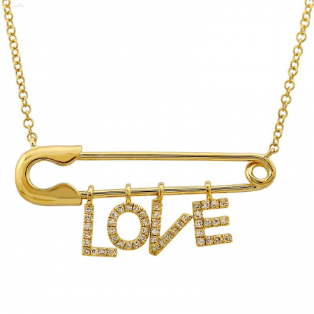 14k Love Safety Pin Necklace