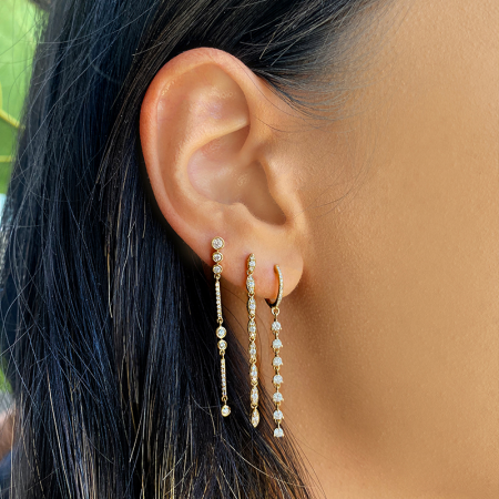 14k Oval Shape Diamond Dangling Earrings