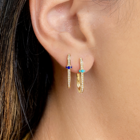 14k Diamond Cut Lapis Hoop Earrings