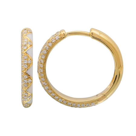 14k White Enamel Diamond Hoop Earrings