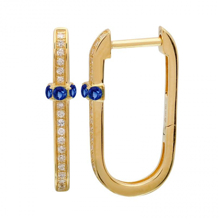 14k Diamond Cut Lapis Hoop Earrings