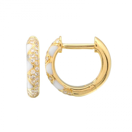 14k Gold Enamel Diamond Earring Hoops