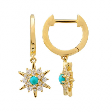 14k Sunburst Turquoise Huggie Earrings