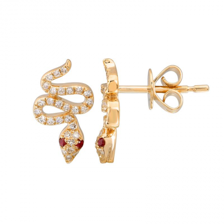 14k Ruby Eye Snake Earrings