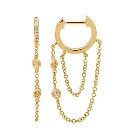 14k Double Dangling Chain Huggie Earrings