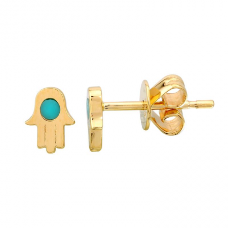 14k Turquoise Hamsa Stud Earrings