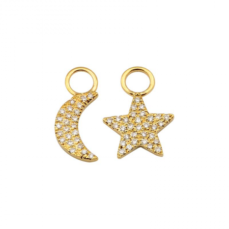 14k Removable Star & Moon Dangling Hoop Charms
