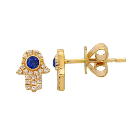 14k Sapphire and Diamond Hamsa Stud Earrings