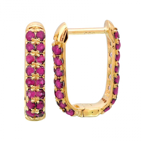 14k Double Row Pink Sapphire Hoop Earrings